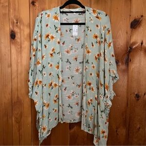 Maurices Mint Floral Sunflowers Kimono